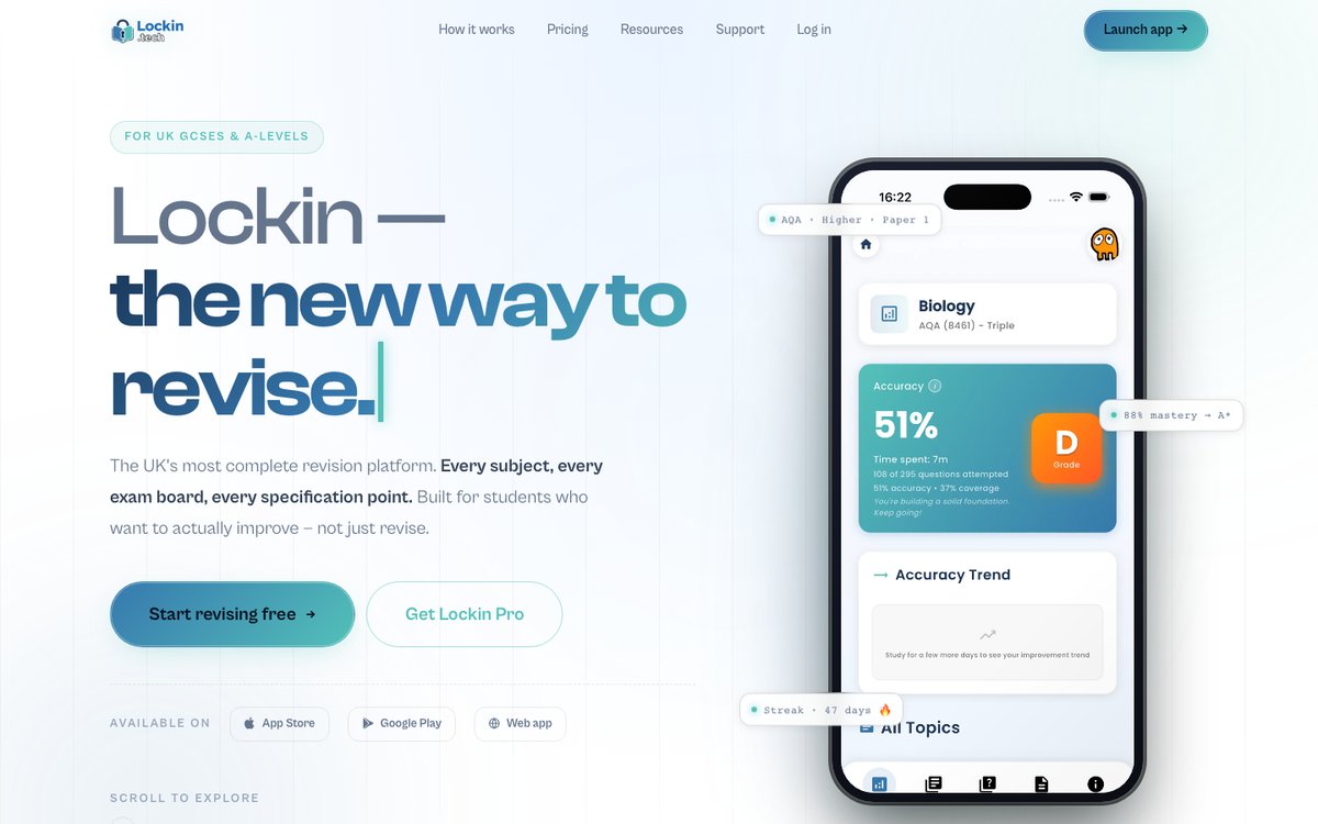 Lockin.tech, all-in-one study app for GCSE and A-Level