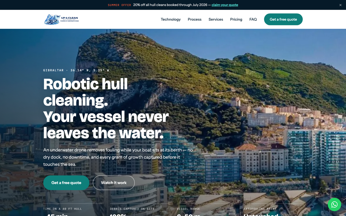 UpAndClean, Gibraltar hull cleaning website